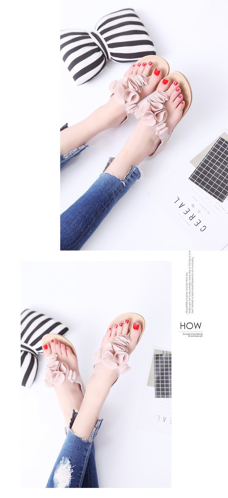 New Women's Shoes Bohemian Flower Flat Slippers