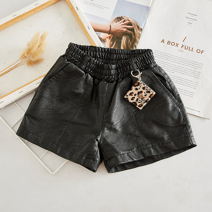 Girls All-match Outer Wear Leather Shorts