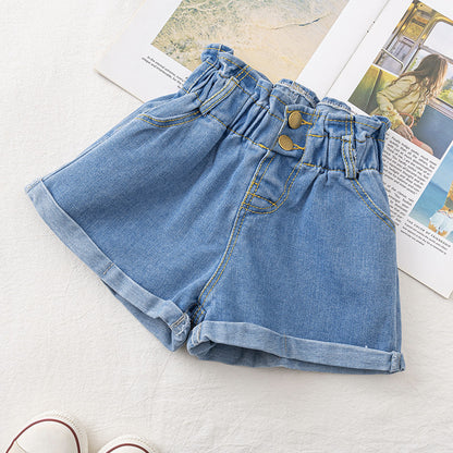 Girls Cowboy Summer Relaxed High Waist Shorts