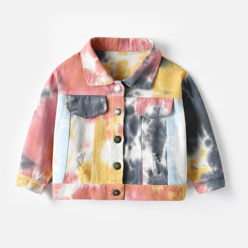 The Indigo Prism: Multicolor Tie-Dye Long-Sleeve Denim Jacket