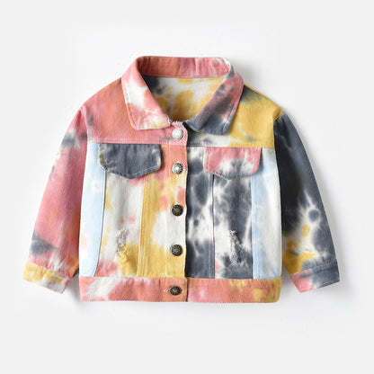 The Indigo Prism: Multicolor Tie-Dye Long-Sleeve Denim Jacket