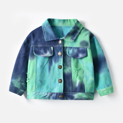 The Indigo Prism: Multicolor Tie-Dye Long-Sleeve Denim Jacket