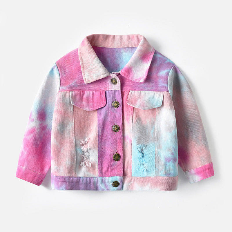 The Indigo Prism: Multicolor Tie-Dye Long-Sleeve Denim Jacket