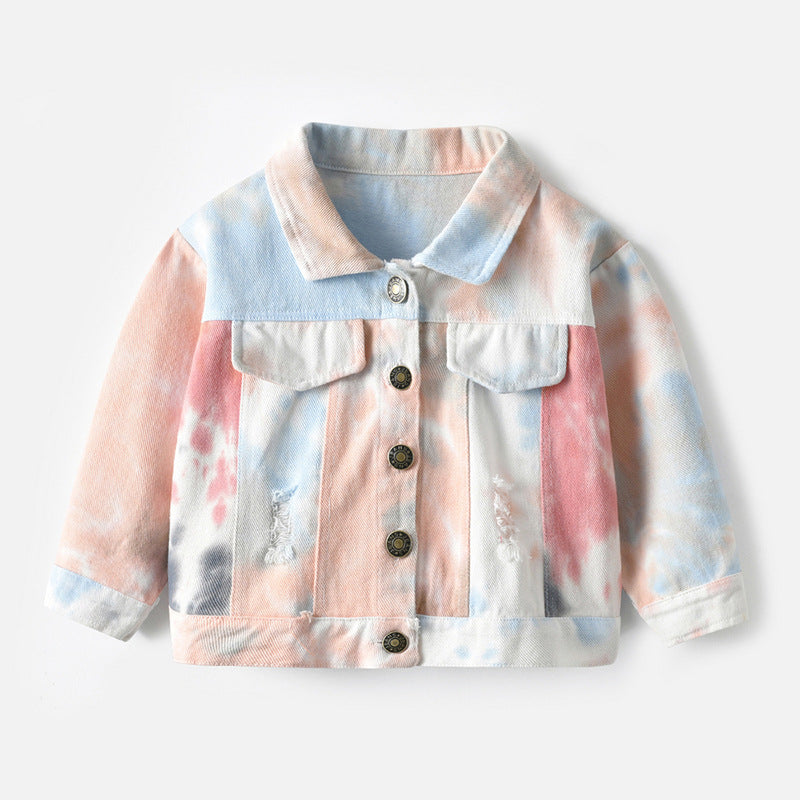 The Indigo Prism: Multicolor Tie-Dye Long-Sleeve Denim Jacket
