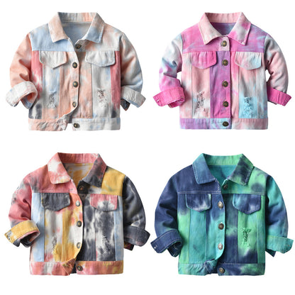 The Indigo Prism: Multicolor Tie-Dye Long-Sleeve Denim Jacket