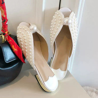 Handmade High-End Custom Pearl Fashion Sandals Fish Mouth Sandals Flat Slippers