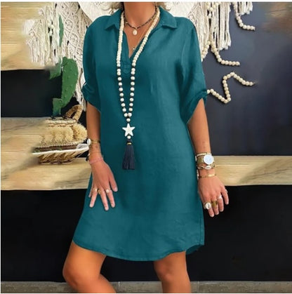 New Nordic Style Short Sleeve Ladies Shirt Dress