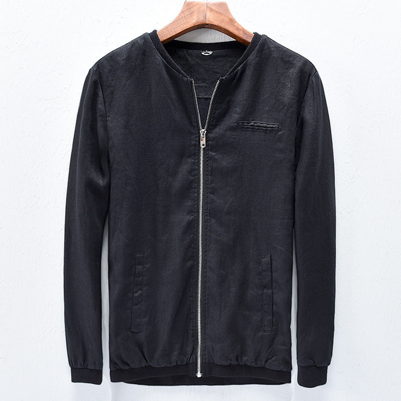 Men's Linen Jacket Solid Color Spring Autumn Fashion Long Sleeve Standing Collar High Quality Japanese Casual Harajuku Simple Jacket