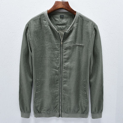 Men's Linen Jacket Solid Color Spring Autumn Fashion Long Sleeve Standing Collar High Quality Japanese Casual Harajuku Simple Jacket