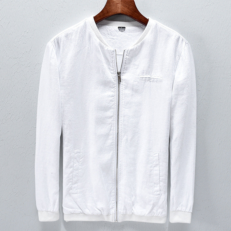 Men's Linen Jacket Solid Color Spring Autumn Fashion Long Sleeve Standing Collar High Quality Japanese Casual Harajuku Simple Jacket