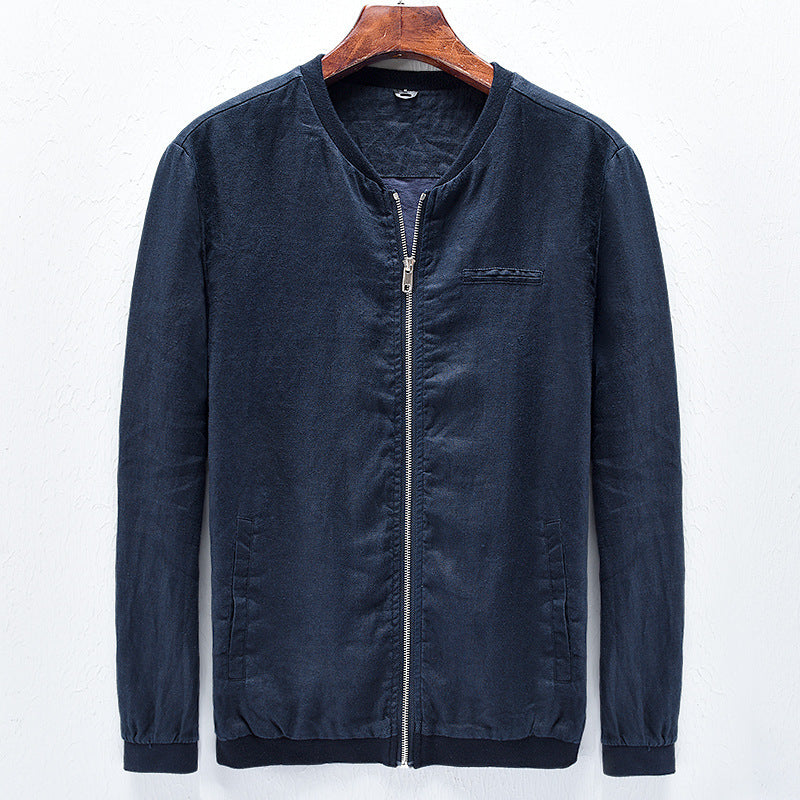 Men's Linen Jacket Solid Color Spring Autumn Fashion Long Sleeve Standing Collar High Quality Japanese Casual Harajuku Simple Jacket