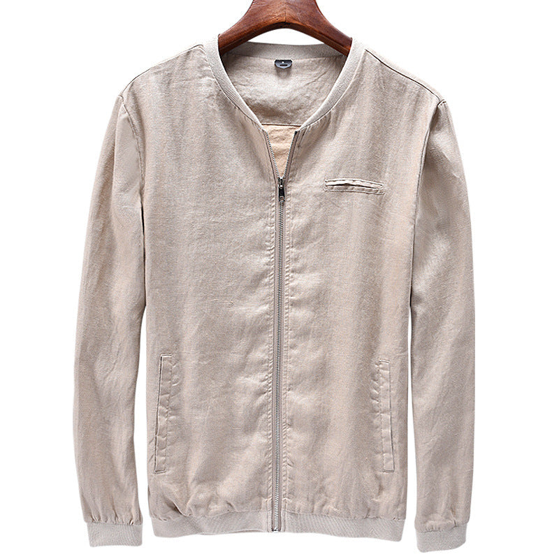 Men's Linen Jacket Solid Color Spring Autumn Fashion Long Sleeve Standing Collar High Quality Japanese Casual Harajuku Simple Jacket