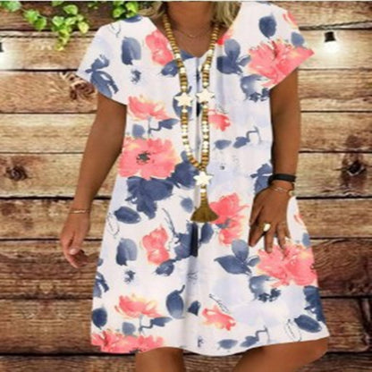 Ladies Printed A-line Short Sleeve Dress