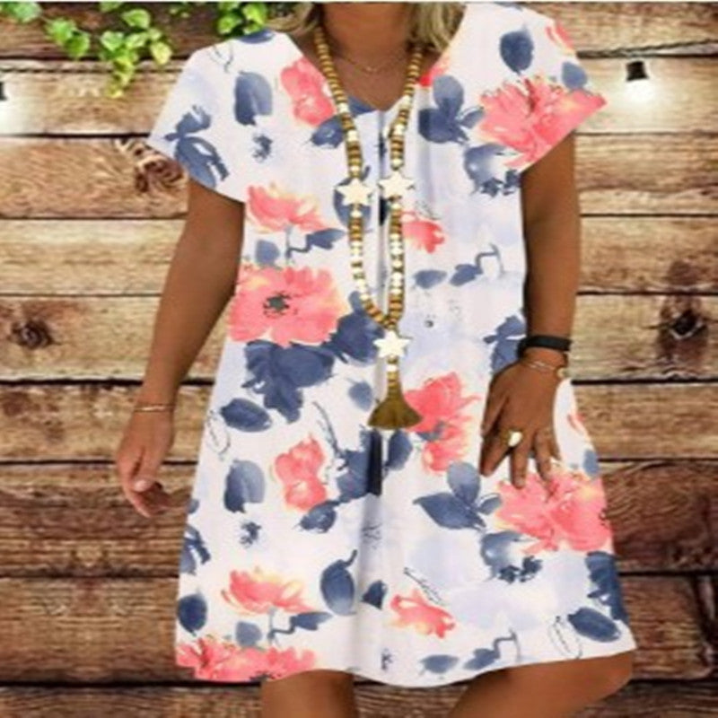 Ladies Printed A-line Short Sleeve Dress