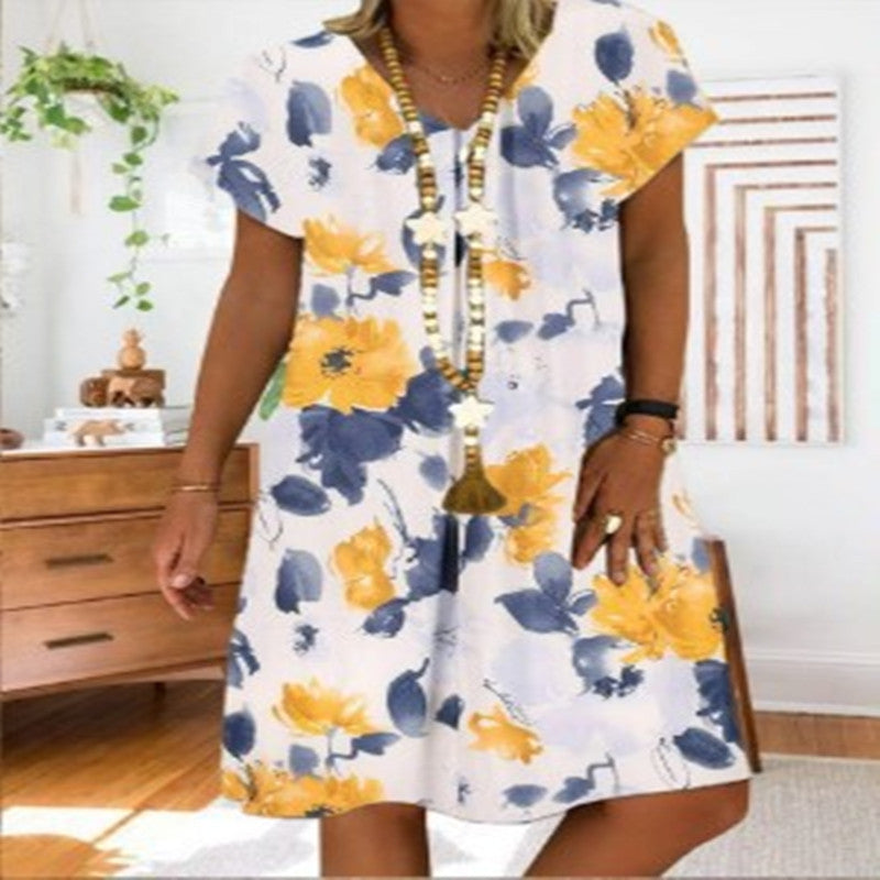 Ladies Printed A-line Short Sleeve Dress