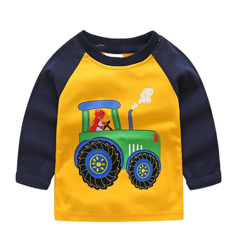 The Transit Tee: Cartoon Bus & Truck Striped Long-Sleeve Shirt