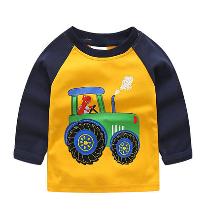 The Transit Tee: Cartoon Bus & Truck Striped Long-Sleeve Shirt
