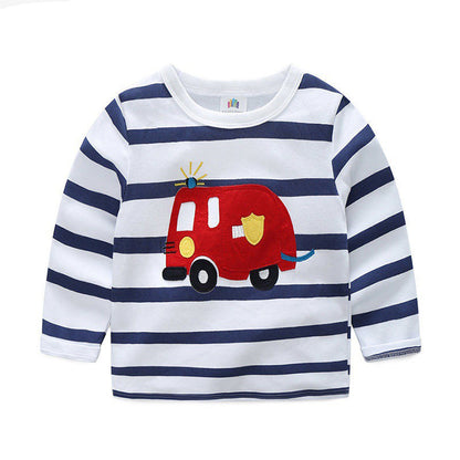 The Transit Tee: Cartoon Bus & Truck Striped Long-Sleeve Shirt