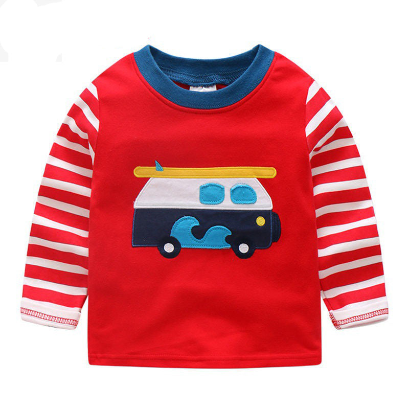 The Transit Tee: Cartoon Bus & Truck Striped Long-Sleeve Shirt
