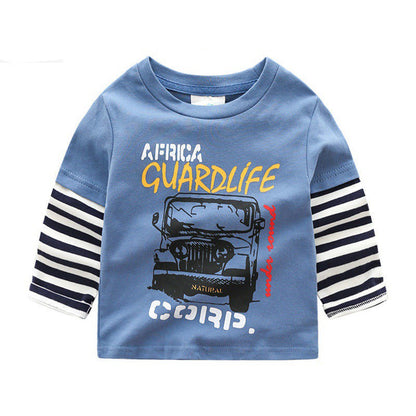 The Transit Tee: Cartoon Bus & Truck Striped Long-Sleeve Shirt