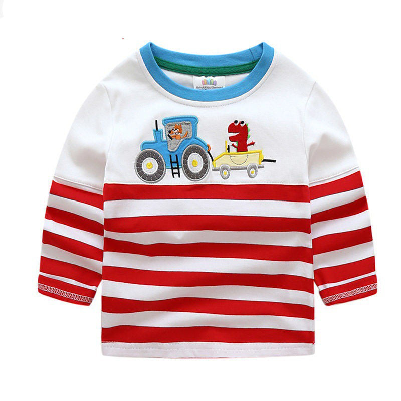 The Transit Tee: Cartoon Bus & Truck Striped Long-Sleeve Shirt