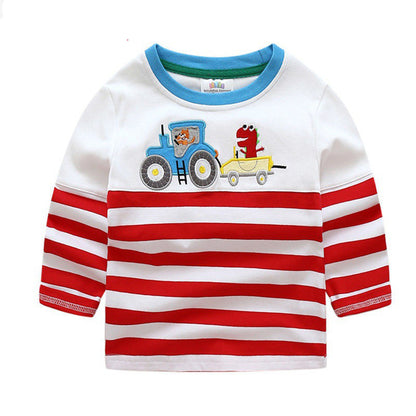 The Transit Tee: Cartoon Bus & Truck Striped Long-Sleeve Shirt