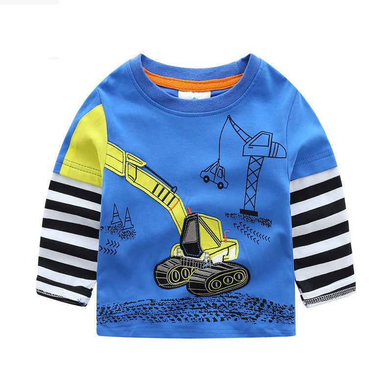 The Transit Tee: Cartoon Bus & Truck Striped Long-Sleeve Shirt