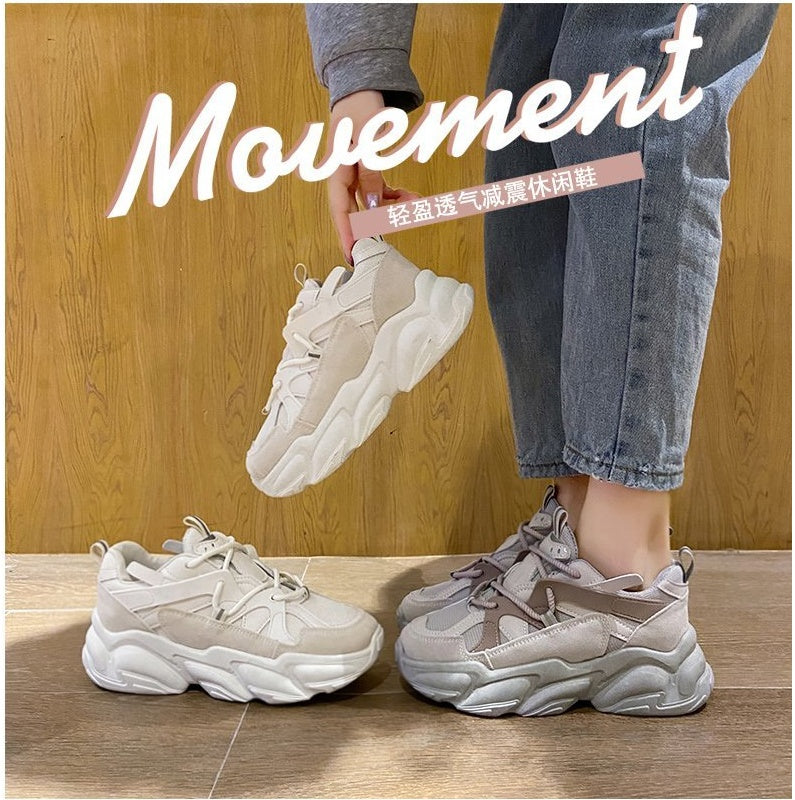 Fashion New Women's Vulcanized Shoes Platform Comfortable Lace-up Round Head Spring Casual Shoes Breathable Mesh Sneakers
