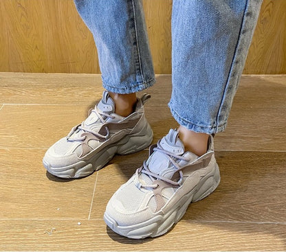 Fashion New Women's Vulcanized Shoes Platform Comfortable Lace-up Round Head Spring Casual Shoes Breathable Mesh Sneakers
