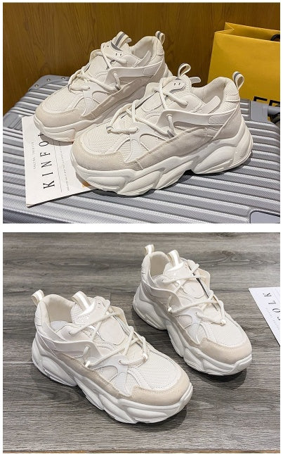 Fashion New Women's Vulcanized Shoes Platform Comfortable Lace-up Round Head Spring Casual Shoes Breathable Mesh Sneakers