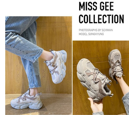 Fashion New Women's Vulcanized Shoes Platform Comfortable Lace-up Round Head Spring Casual Shoes Breathable Mesh Sneakers