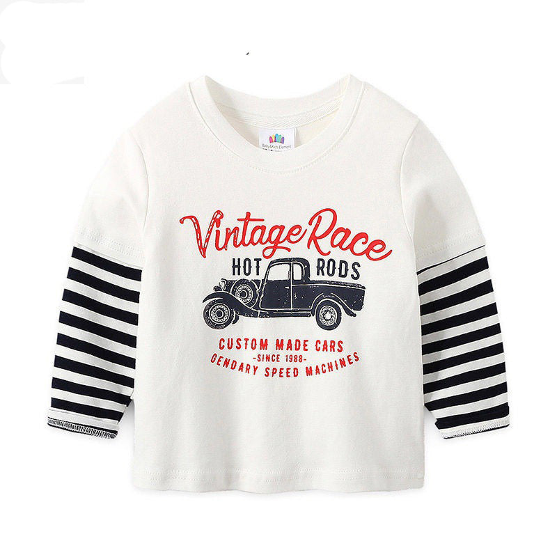 The Transit Tee: Cartoon Bus & Truck Striped Long-Sleeve Shirt