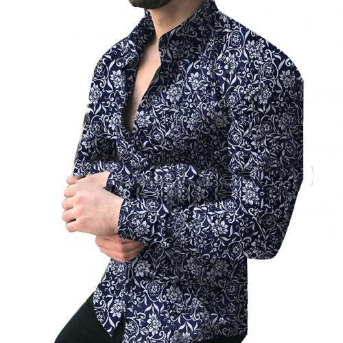 Fashion Lapel Autumn Winter Floral Print Long-Sleeve Casual Shirt Plus Size Elegance
