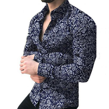 Fashion Lapel Autumn Winter Floral Print Long-Sleeve Casual Shirt Plus Size Elegance
