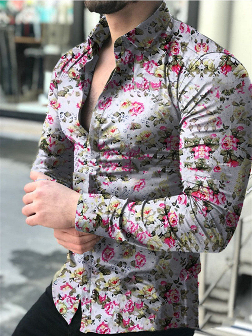 Fashion Lapel Autumn Winter Floral Print Long-Sleeve Casual Shirt Plus Size Elegance
