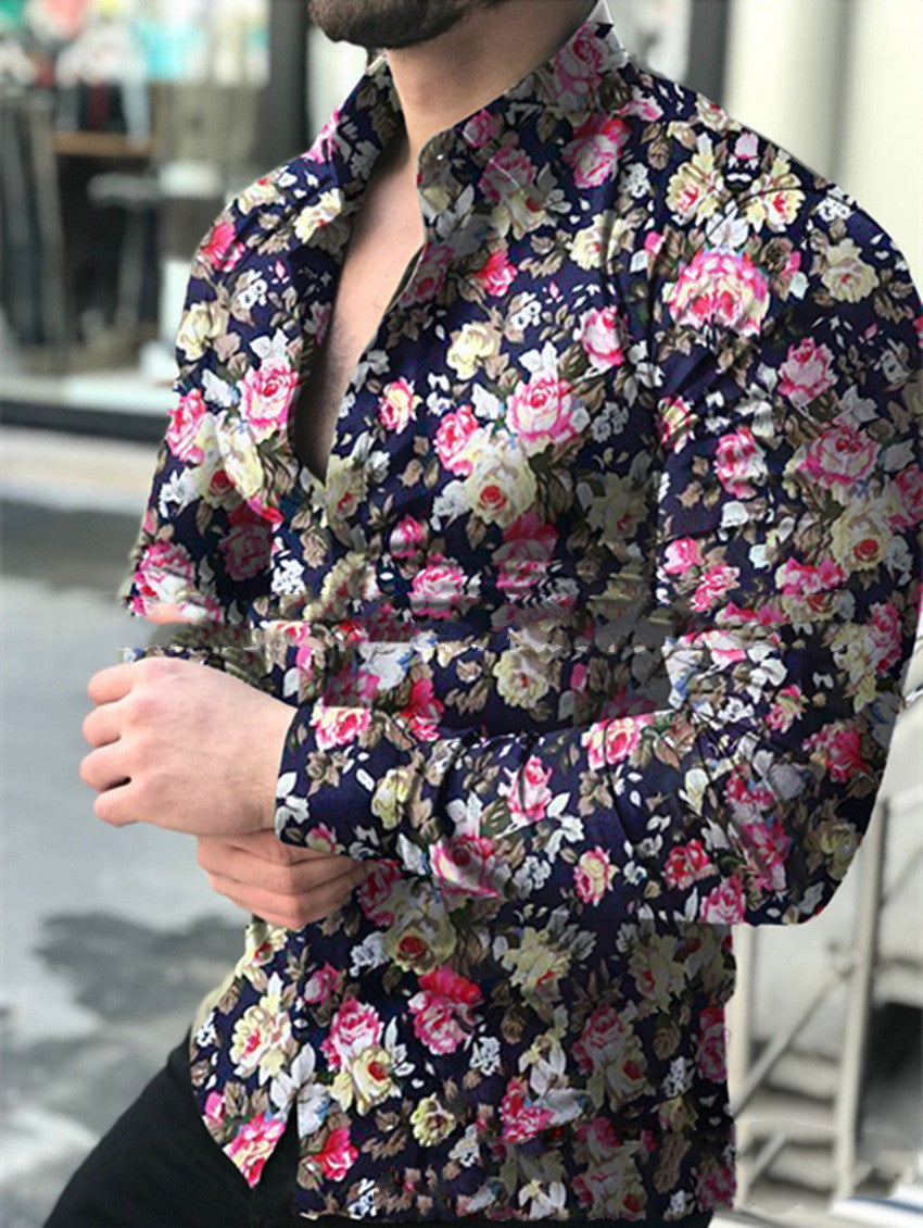 Fashion Lapel Autumn Winter Floral Print Long-Sleeve Casual Shirt Plus Size Elegance