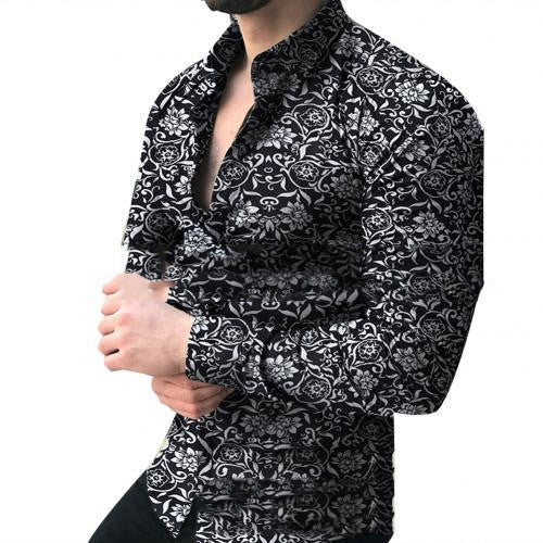 Fashion Lapel Autumn Winter Floral Print Long-Sleeve Casual Shirt Plus Size Elegance
