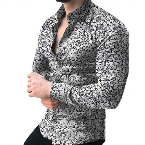 Fashion Lapel Autumn Winter Floral Print Long-Sleeve Casual Shirt Plus Size Elegance