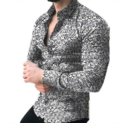 Fashion Lapel Autumn Winter Floral Print Long-Sleeve Casual Shirt Plus Size Elegance