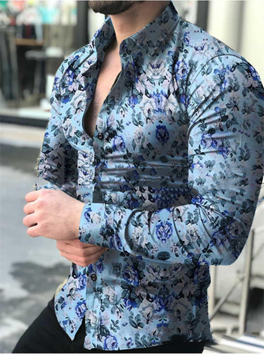 Fashion Lapel Autumn Winter Floral Print Long-Sleeve Casual Shirt Plus Size Elegance