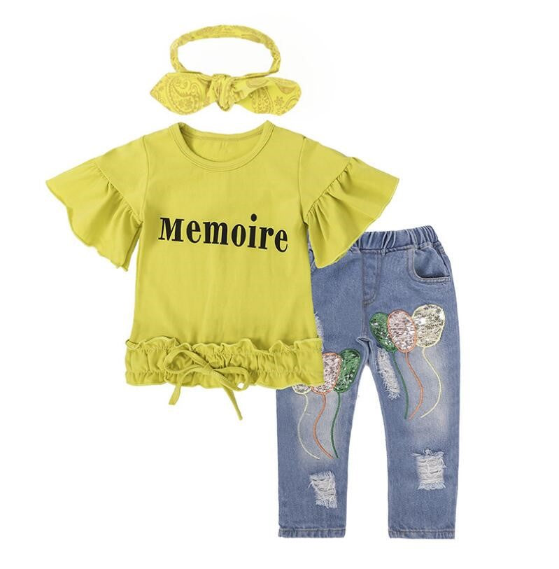 The Denim Duo: Yellow Letter Signature Tee & Jean Suit