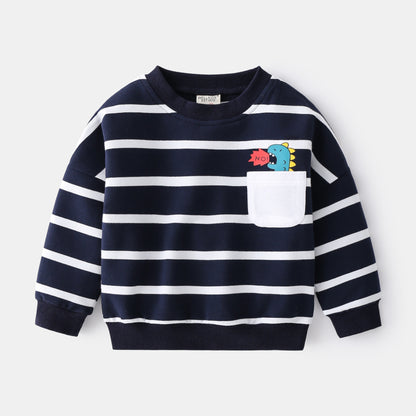 Collegiate Striped Casual Round Neck Sweater