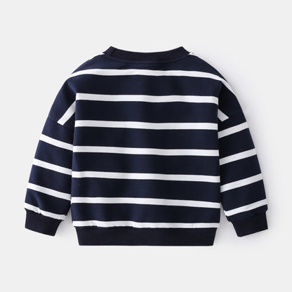 Collegiate Striped Casual Round Neck Sweater