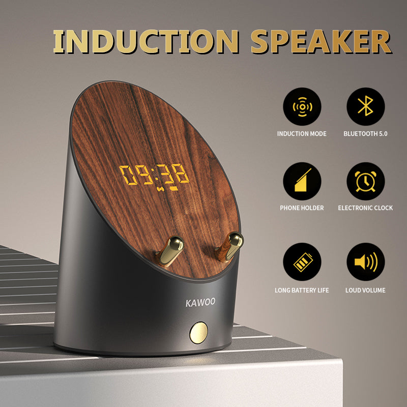 The Timber Base: Wooden Induction Speaker & Alarm Clock