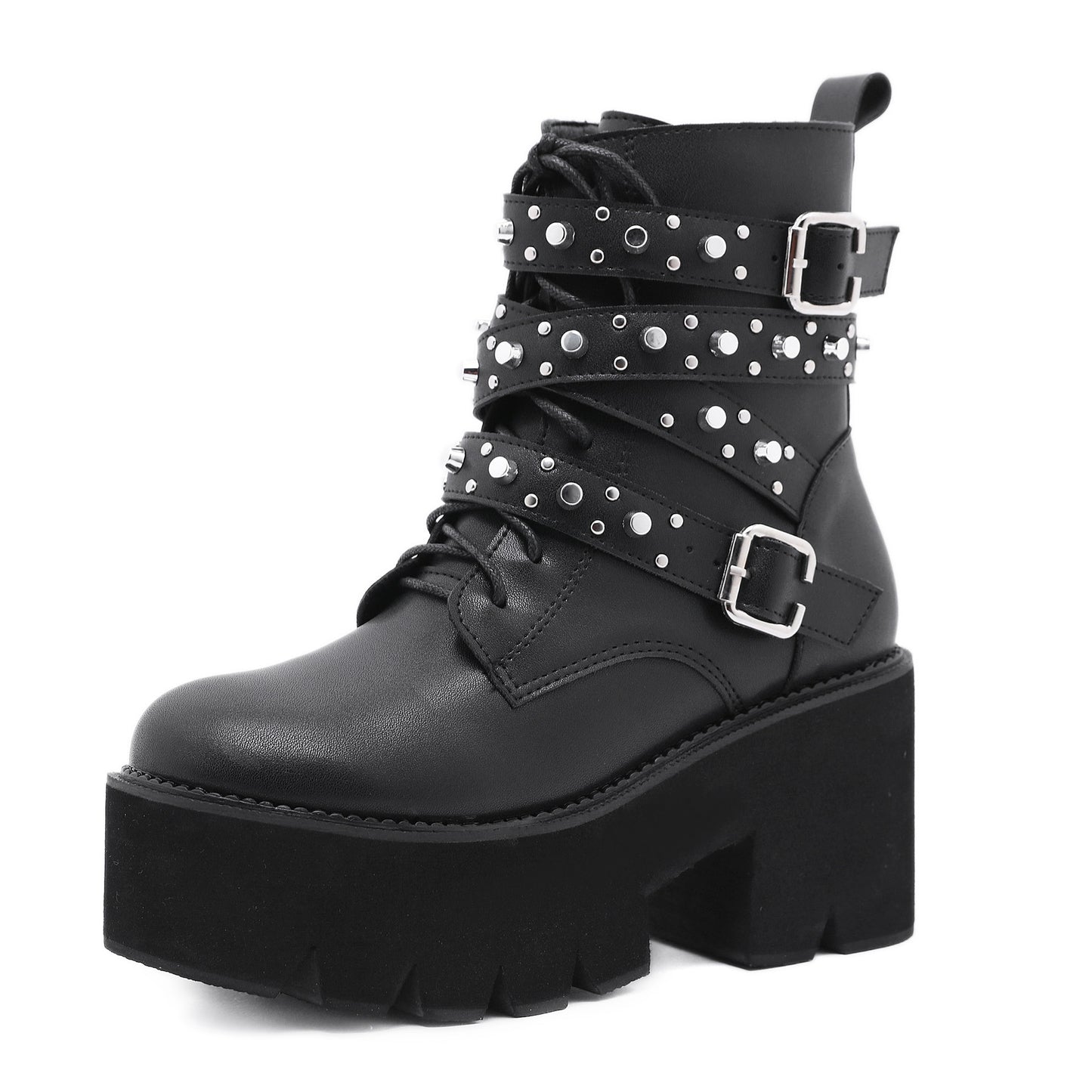 Lace-up Women's Boots With Platform Rivets
