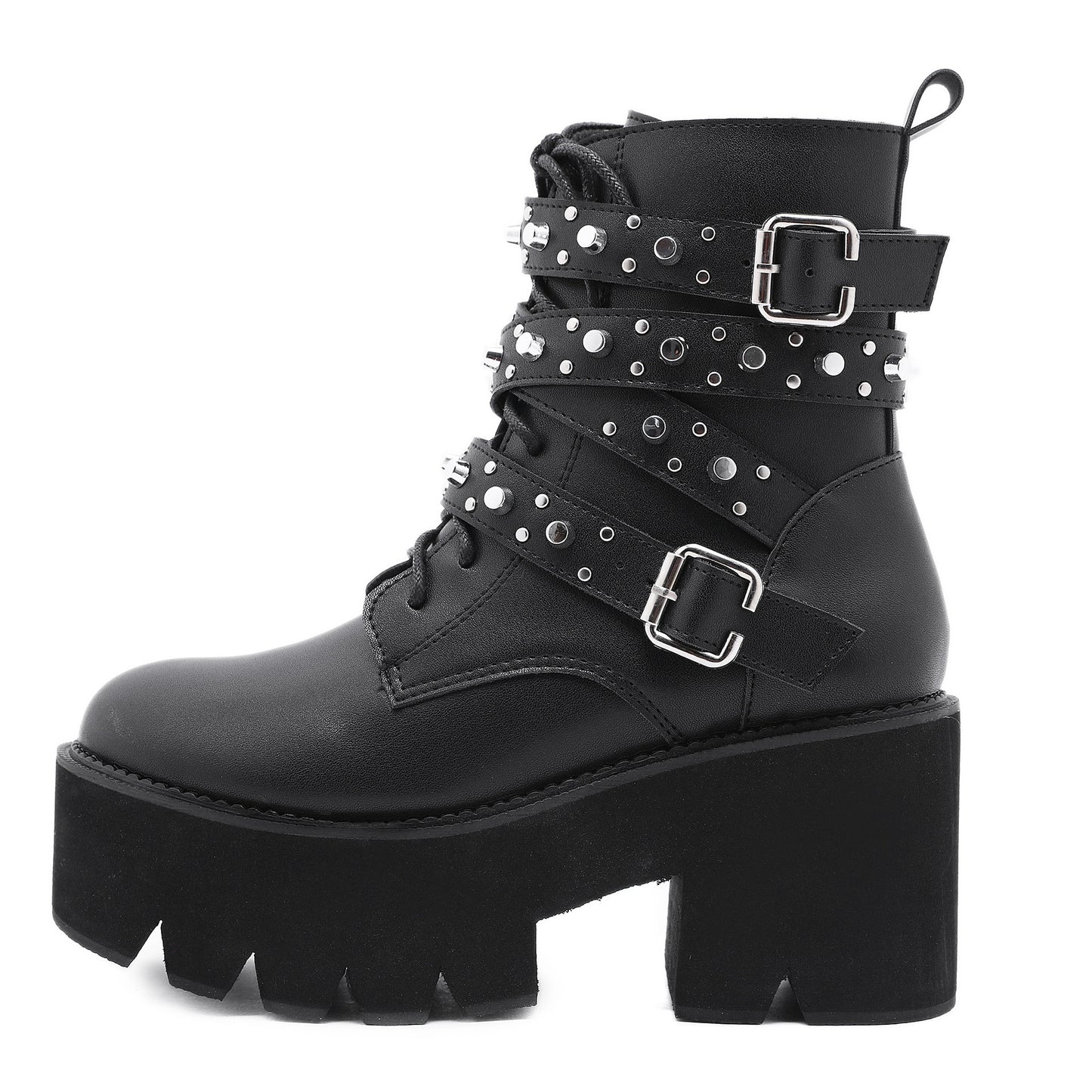 Lace-up Women's Boots With Platform Rivets