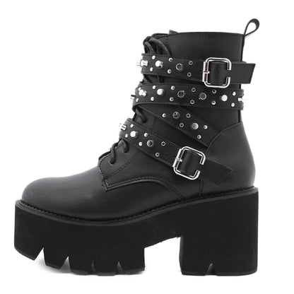 Lace-up Women's Boots With Platform Rivets