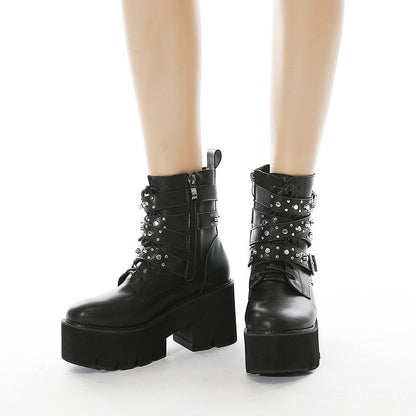 Lace-up Women's Boots With Platform Rivets