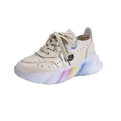 Spring Women Vulcanize Shoes Fashion PU Leather Round Toe Comfortable Women Casual Shoes Mesh Breathable Platform Sneakers