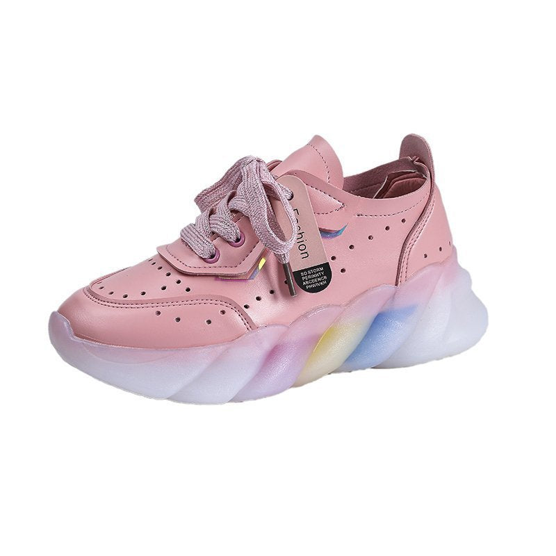 Spring Women Vulcanize Shoes Fashion PU Leather Round Toe Comfortable Women Casual Shoes Mesh Breathable Platform Sneakers